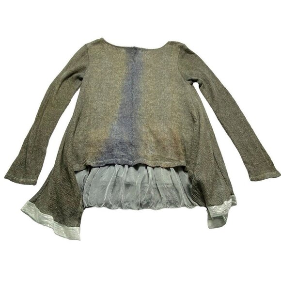 BELLE FRANCE Top Tunic Sweater Sequin Layered Asymmetric Brown Multicolor M 5015 - Picture 3 of 16